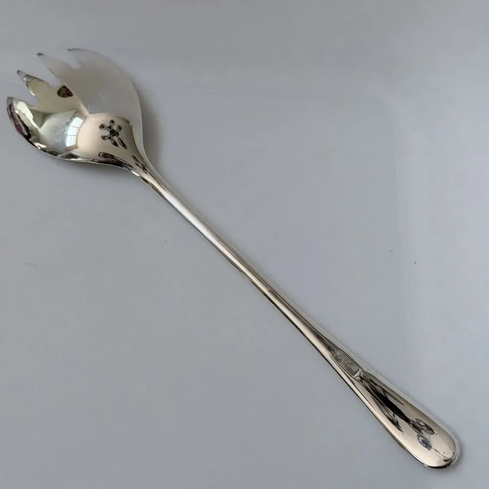 Italy Silverplate Flatware 2pc Solid Salad Set 9” Glossy Plain Round End Down